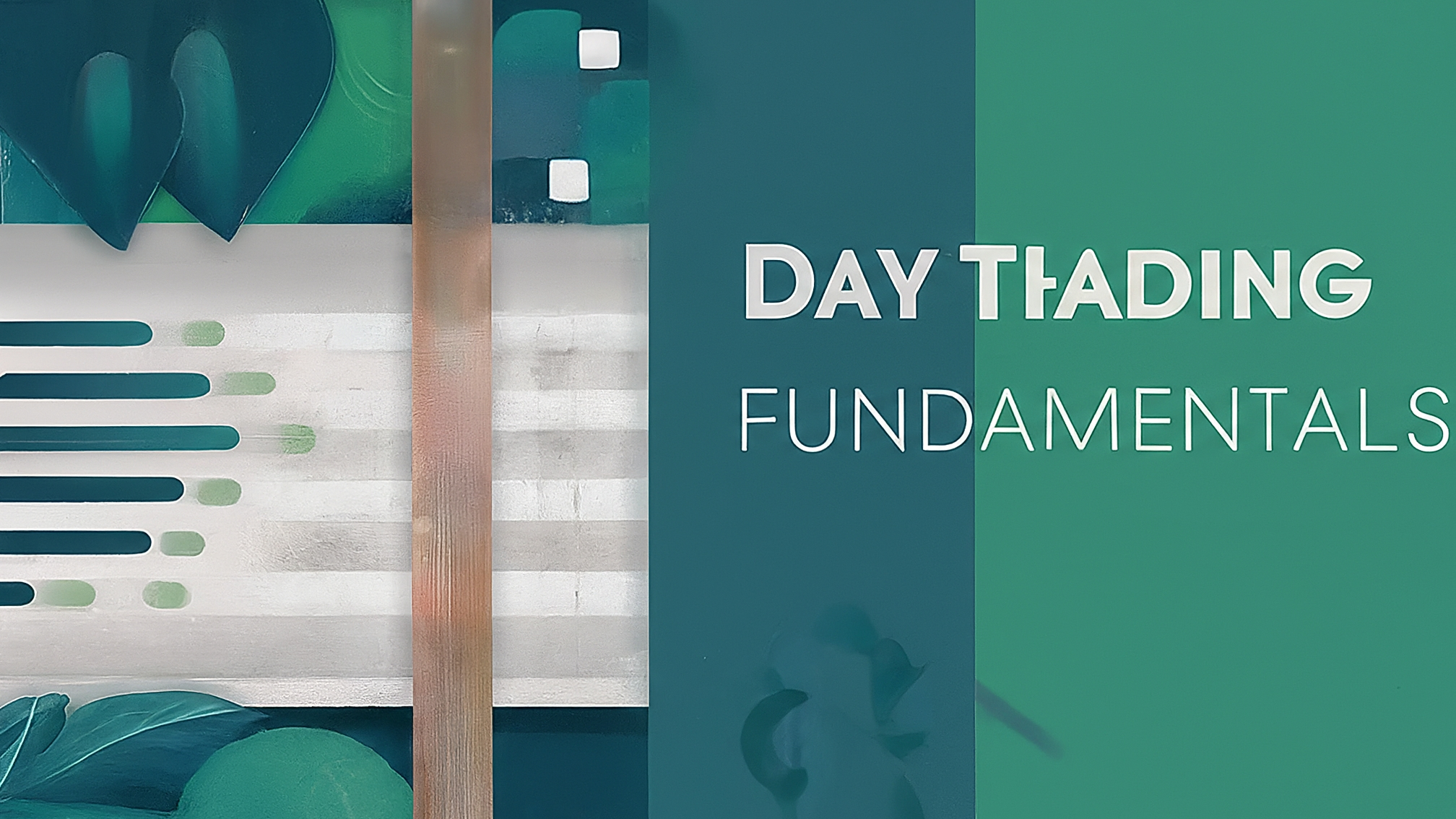 Blog header image about day trading fundamentals, green and blue colors, educational style